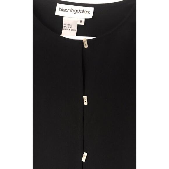 Bloomingdale's Black Women Silk Blouse Top Size 8 Long Sleeve Rectangle Button - Picture 6 of 11